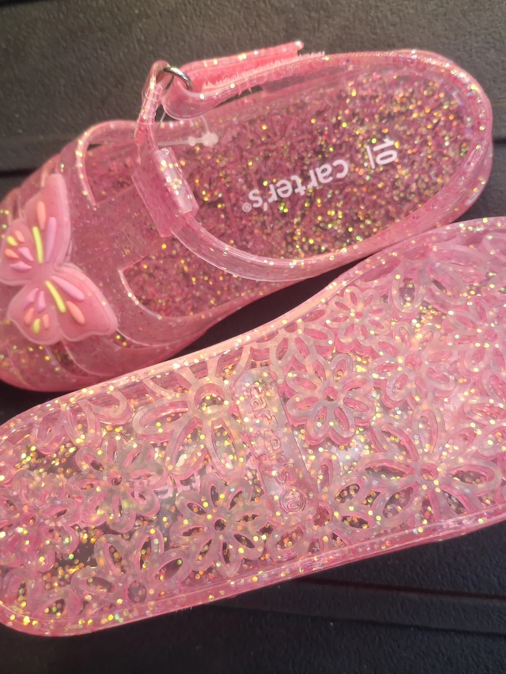 Carter's Pink Glitter Butterfly Jelly Sandals